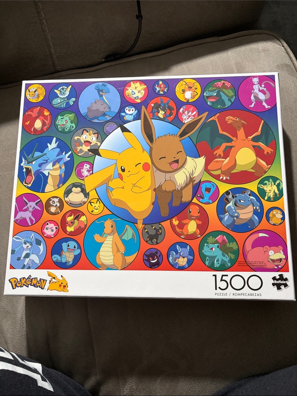 Pokemon Yellow & Brown Pikachu and Eevee Circle Collage Puzzle